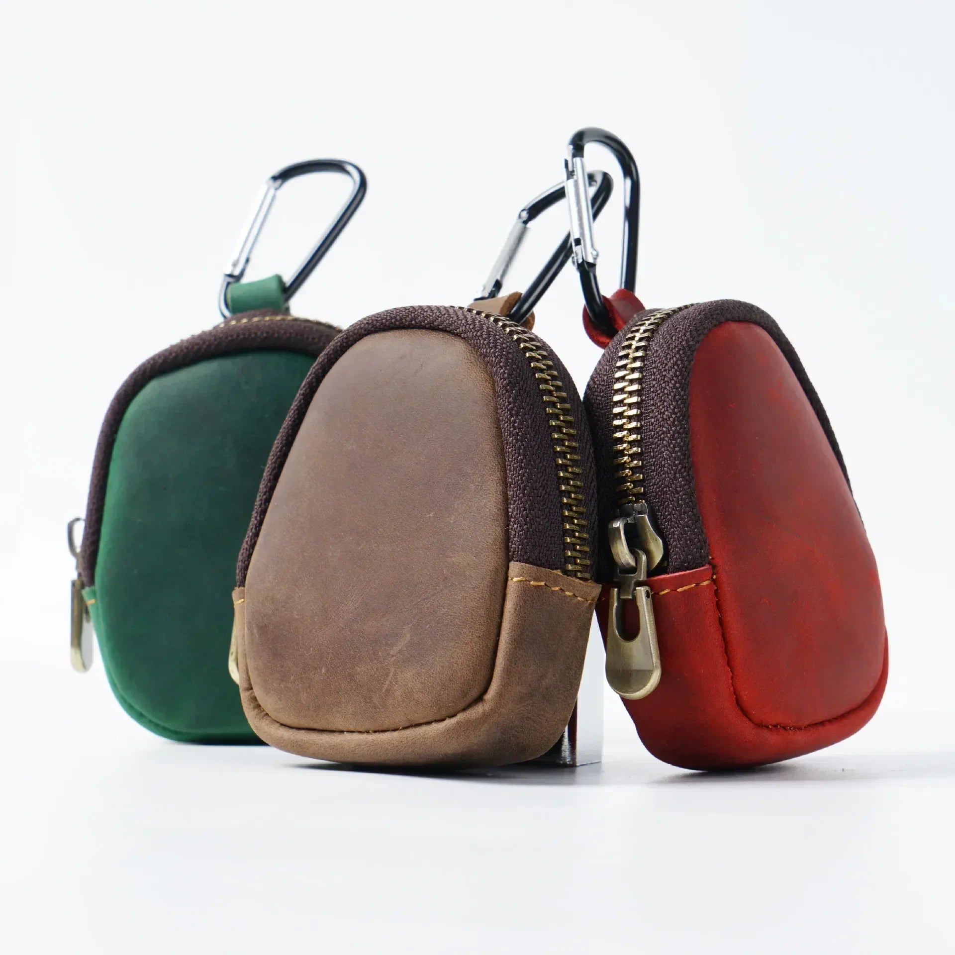 Men’s Leather Key Holder - Zip Coin Pouch with Carabiner