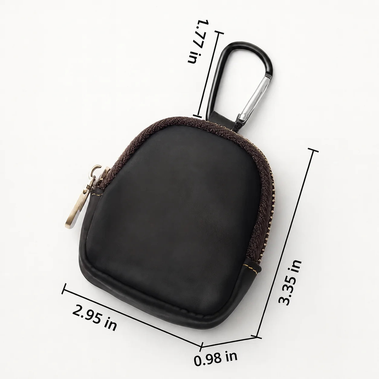 Men’s Leather Key Holder - Zip Coin Pouch with Carabiner