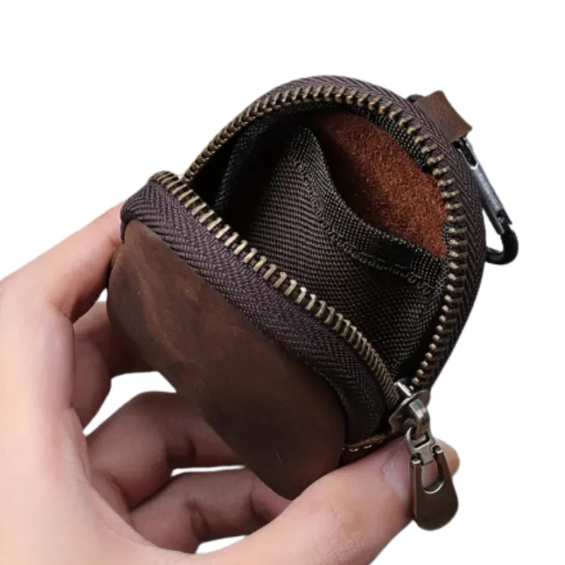 Men’s Leather Key Holder - Zip Coin Pouch with Carabiner