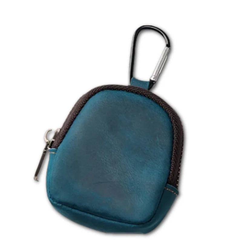 Men’s Leather Key Holder - Zip Coin Pouch with Carabiner