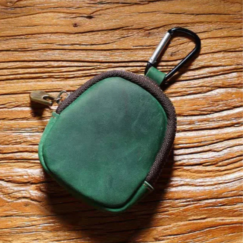 Men’s Leather Key Holder - Zip Coin Pouch with Carabiner