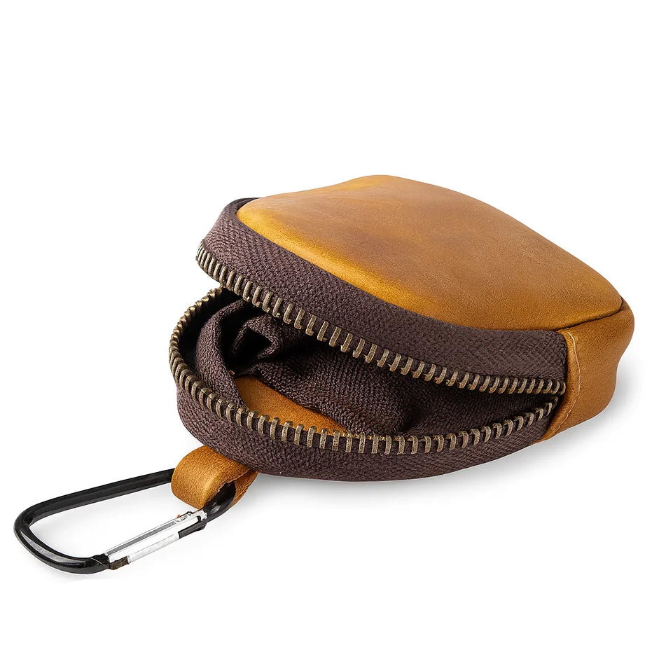 Men’s Leather Key Holder - Zip Coin Pouch with Carabiner