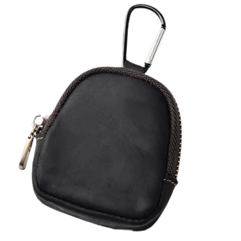 Men’s Leather Key Holder - Zip Coin Pouch with Carabiner
