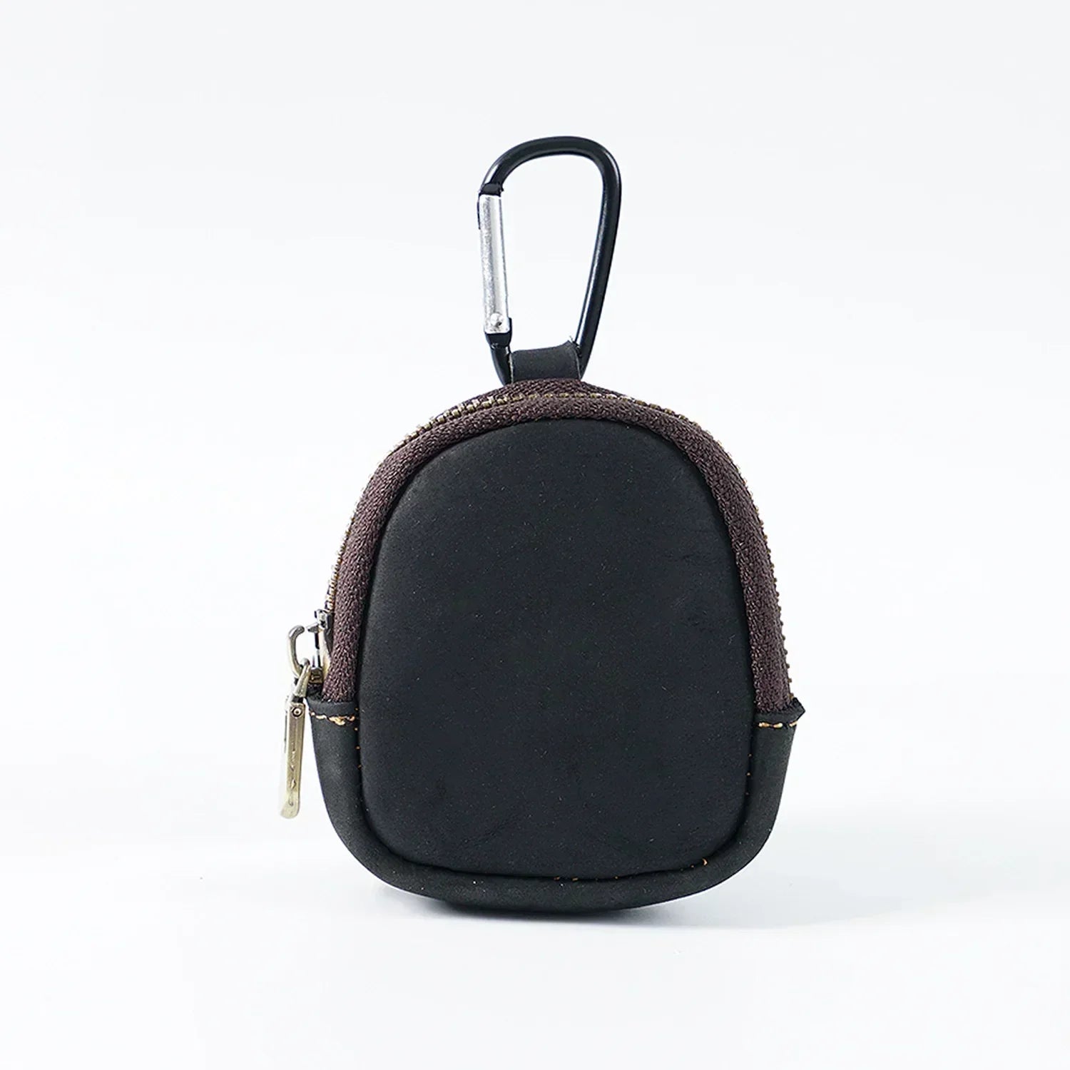 Men’s Leather Key Holder - Zip Coin Pouch with Carabiner - Black