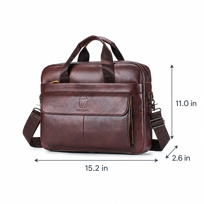 Men’s Leather Laptop Briefcase – 14 Inch Slim Business Bag with Flap Pocket