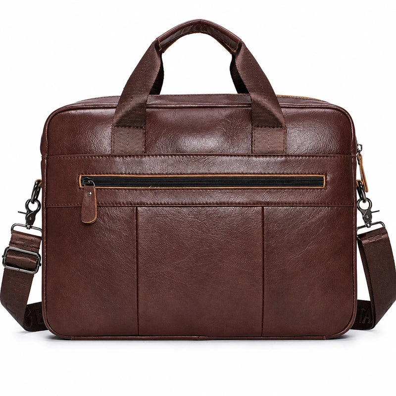 Men’s Leather Laptop Briefcase – 14 Inch Slim Business Bag with Flap Pocket