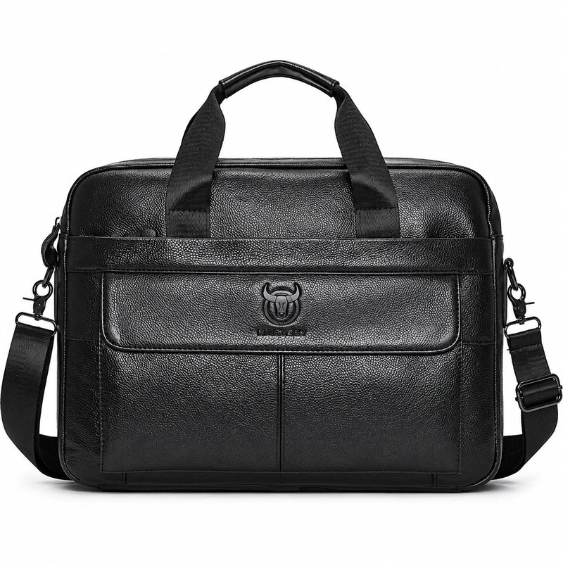 Men’s Leather Laptop Briefcase – 14 Inch Slim Business Bag with Flap Pocket