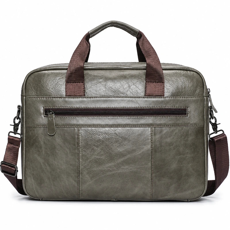 Men’s Leather Laptop Briefcase – 14 Inch Slim Business Bag with Flap Pocket