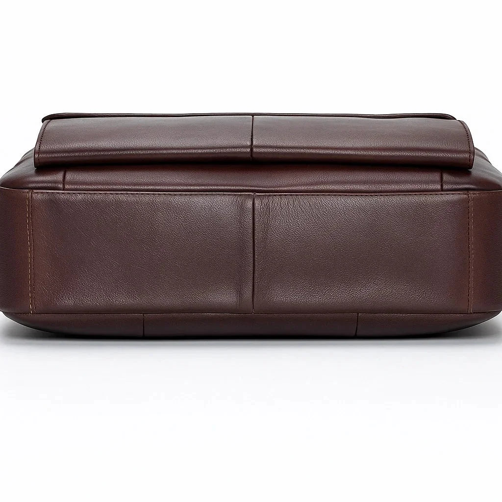 Men’s Leather Laptop Briefcase – 14 Inch Slim Business Bag with Flap Pocket