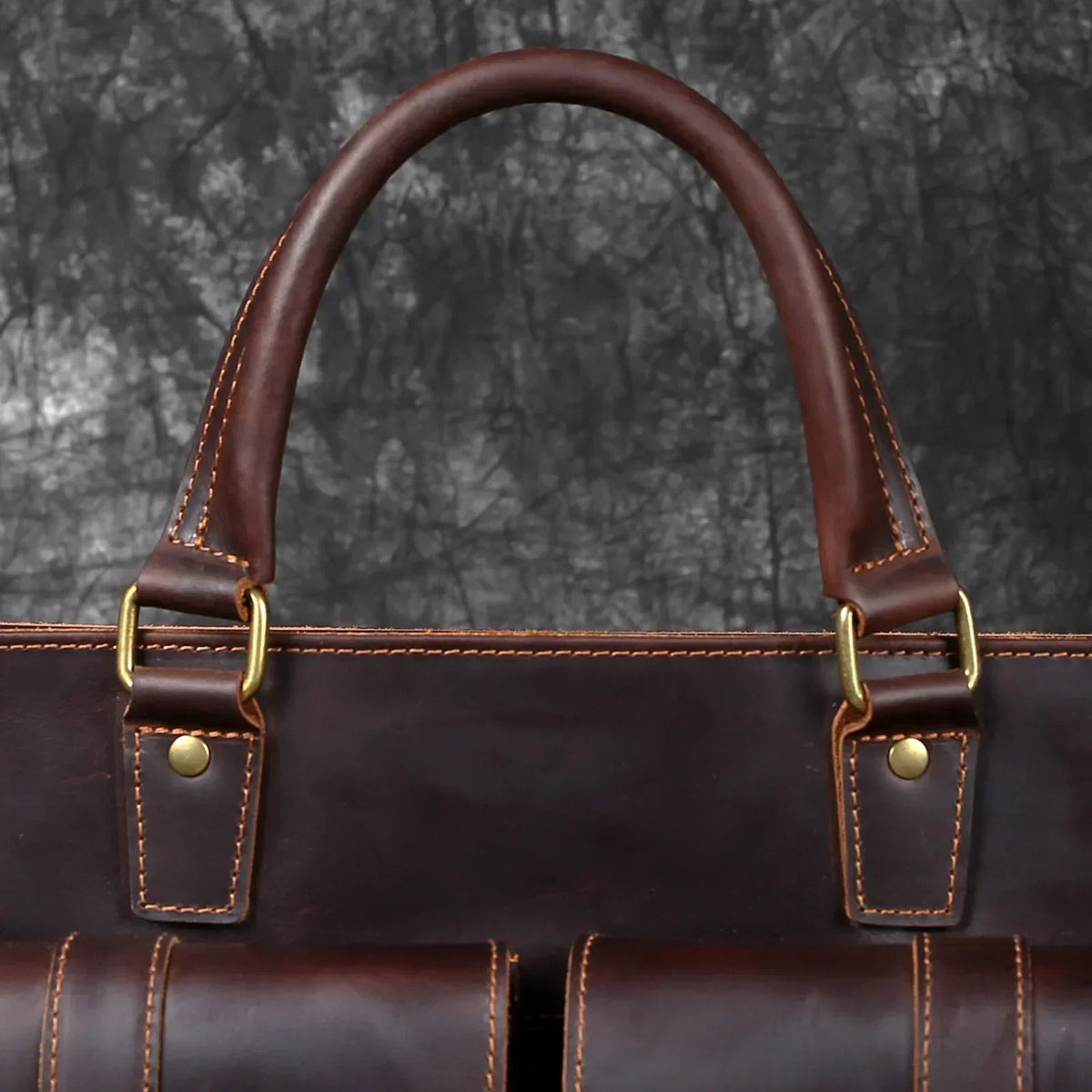 Men’s Leather Laptop Briefcase - Buckled Front Pockets Zip Top