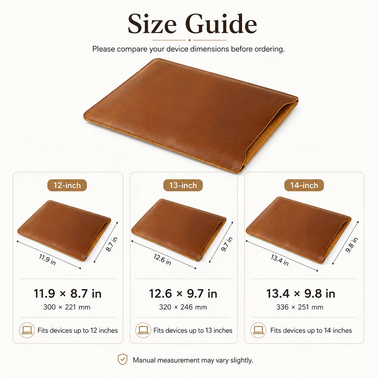 Men’s Leather Laptop Sleeve - 12-14 Inch Envelope Case