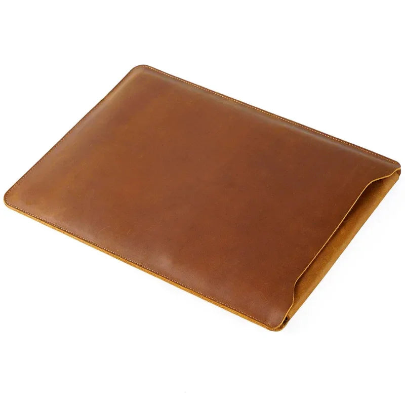 Men’s Leather Laptop Sleeve - 12-14 Inch Envelope Case - Brown / 12-inch