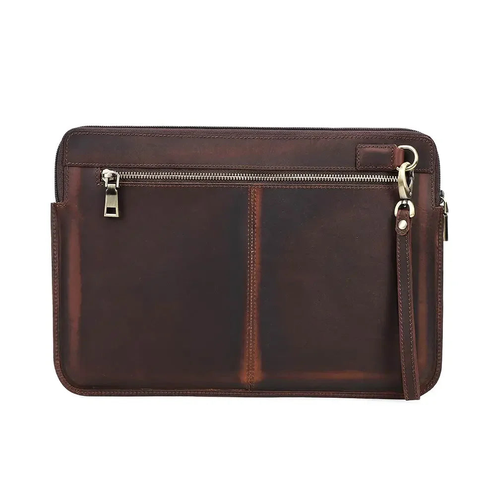Men’s Leather Laptop Sleeve - Zip Case with Wrist Strap - Coffee / 13.3 inch case
