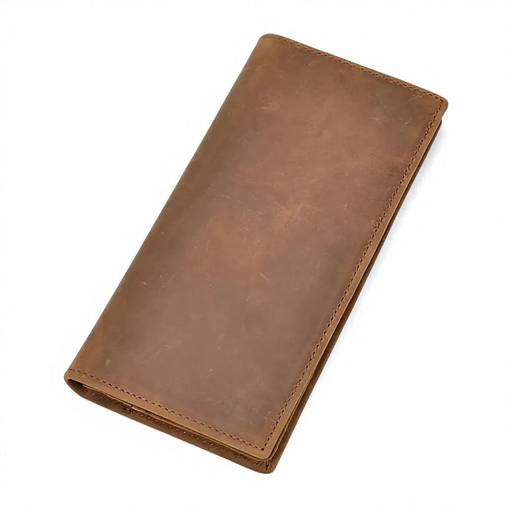 Men’s Leather Long Wallet - Multi-Card Zip Organizer - Brown