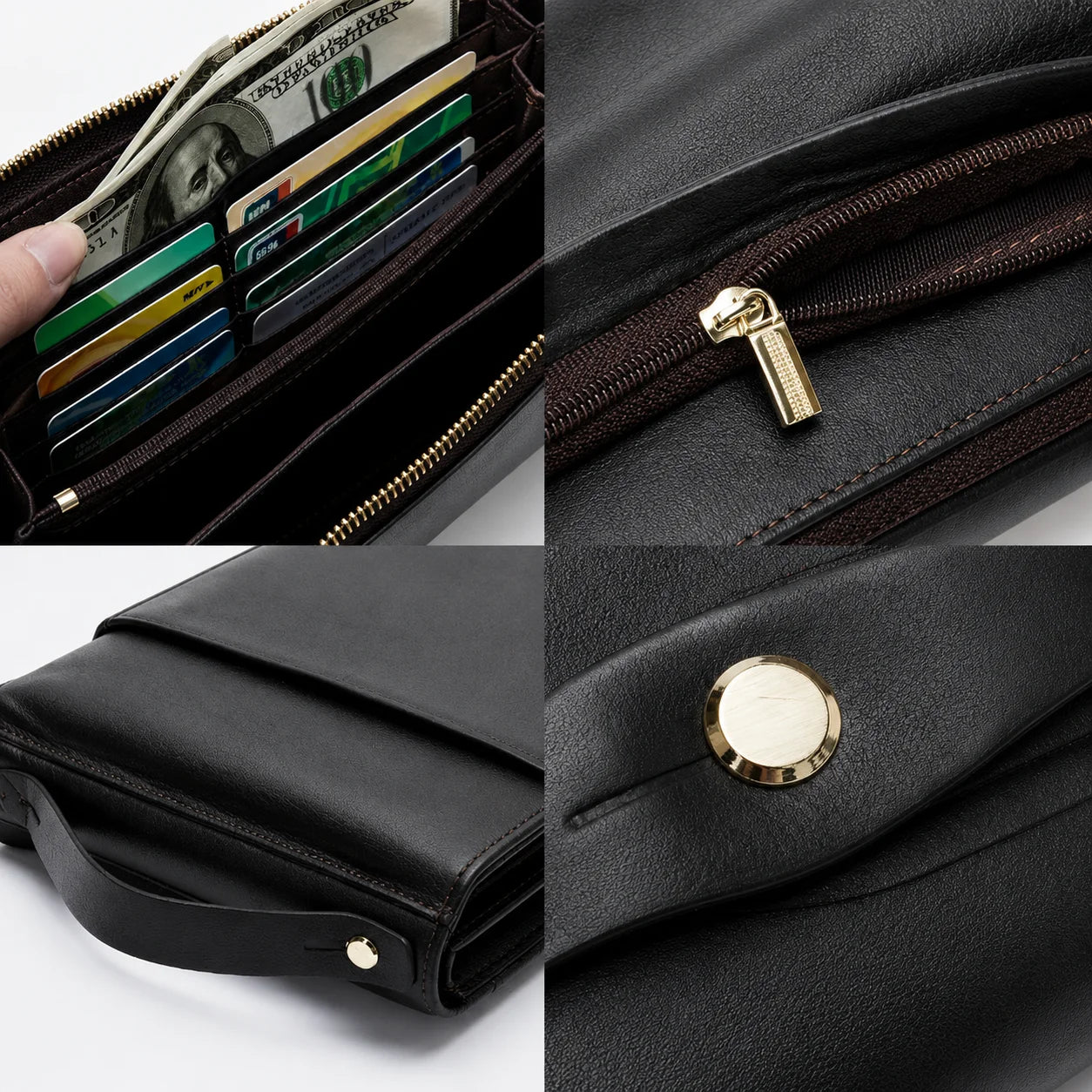 Men’s Leather Long Wallet - Zip Around Card Organizer