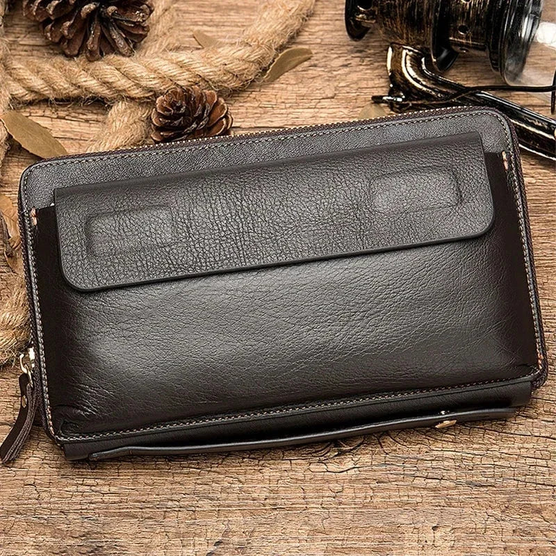 Men’s Leather Long Wallet - Zip Around Card Organizer