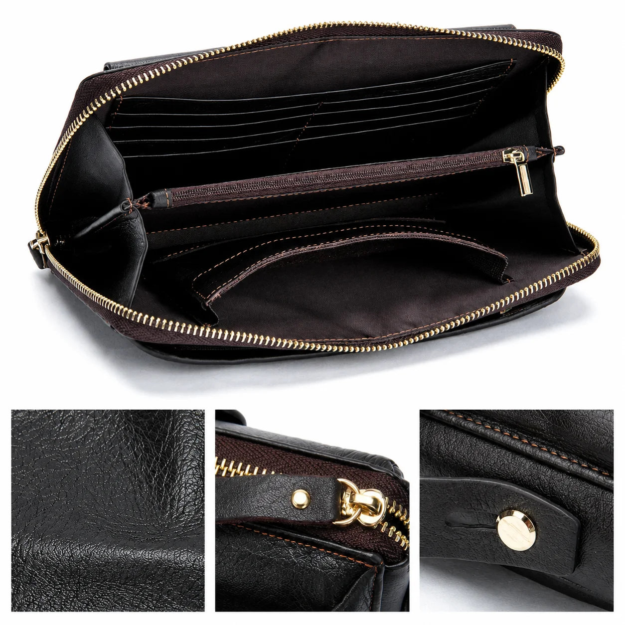 Men’s Leather Long Wallet - Zip Around Card Organizer