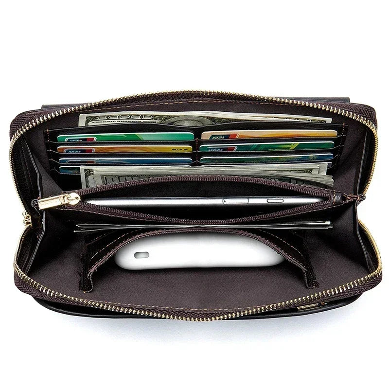 Men’s Leather Long Wallet - Zip Around Card Organizer