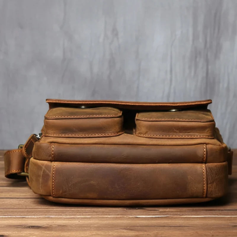 Men’s Leather Messenger Bag - Crazy Horse Multi-Pocket Carry