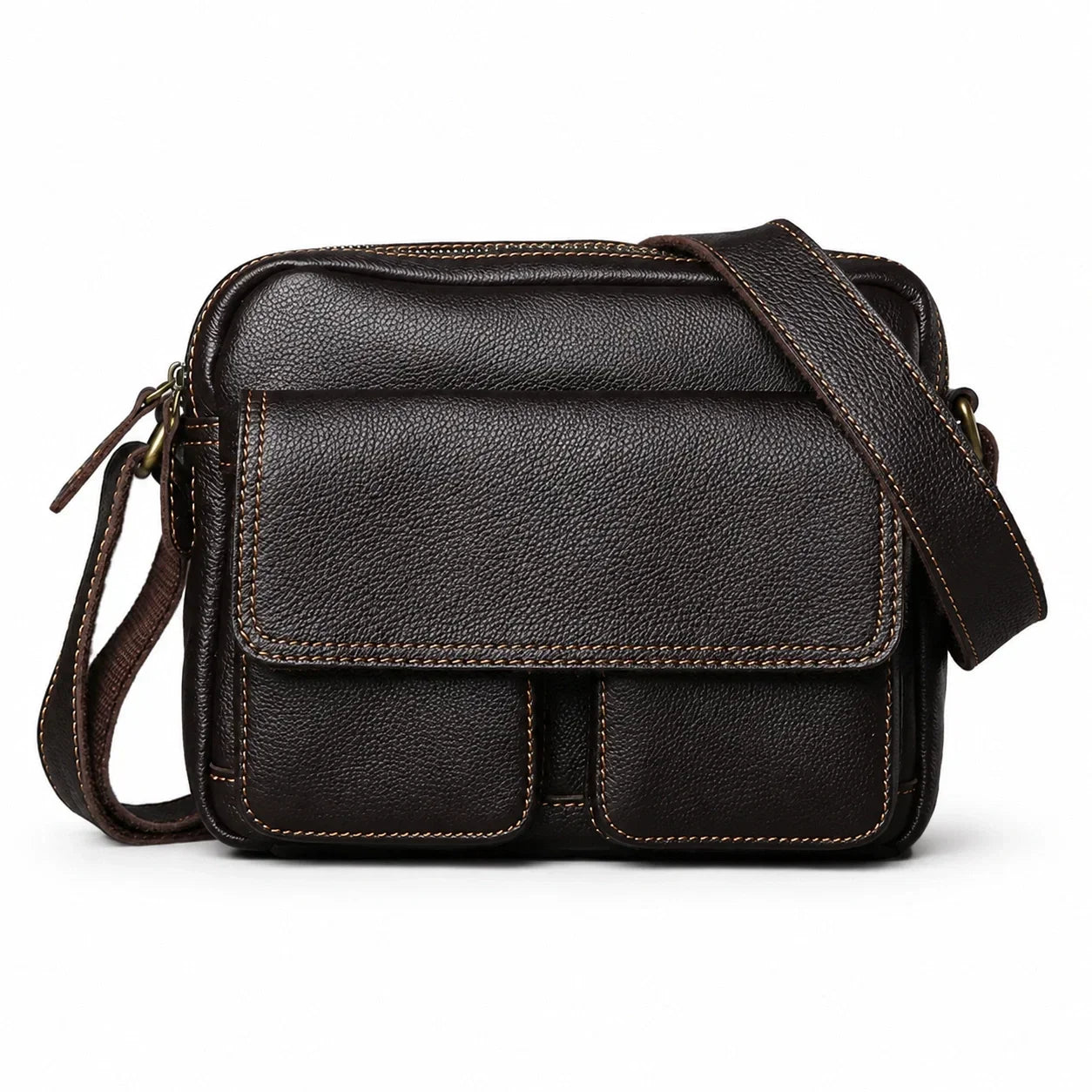 Men’s Leather Messenger Bag - Crazy Horse Multi-Pocket Carry - Coffee