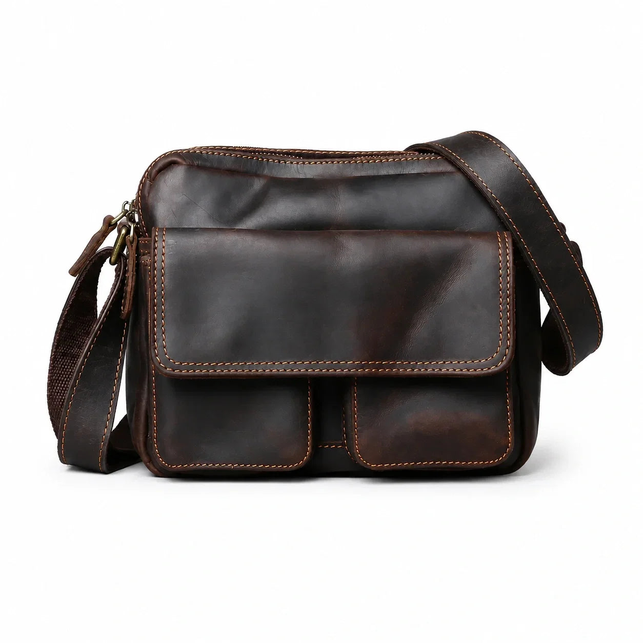 Men’s Leather Messenger Bag - Crazy Horse Multi-Pocket Carry