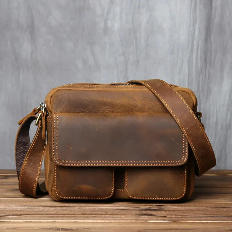 Men’s Leather Messenger Bag - Crazy Horse Multi-Pocket Carry