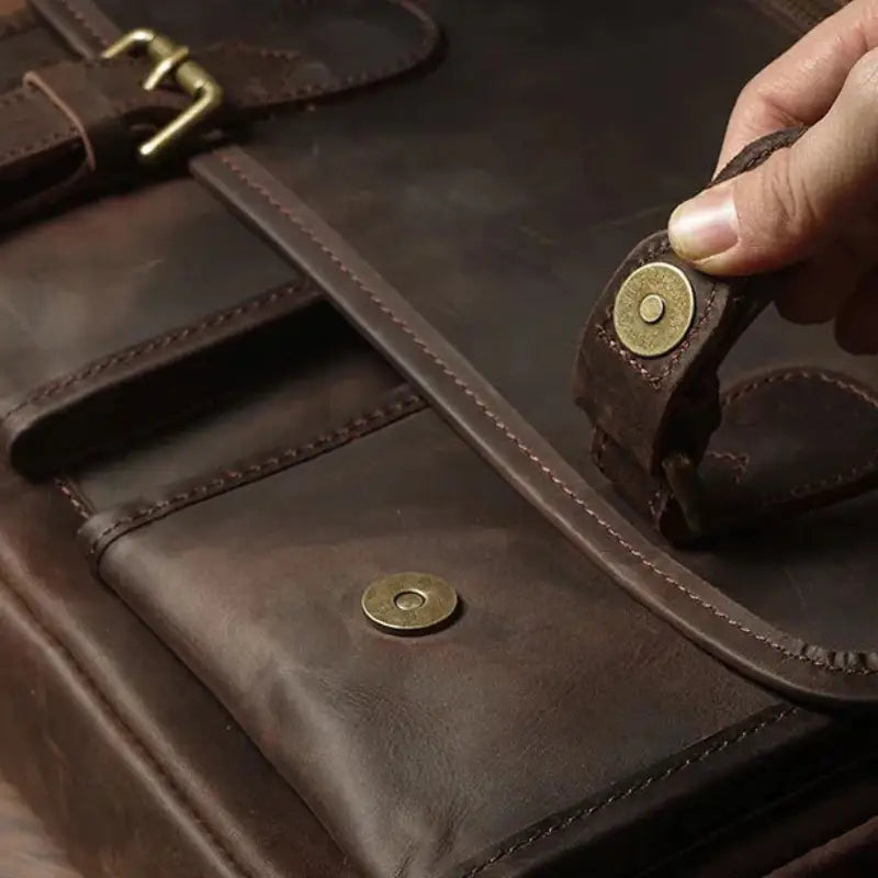 Men’s Leather Messenger Bag - Flap Front Pockets