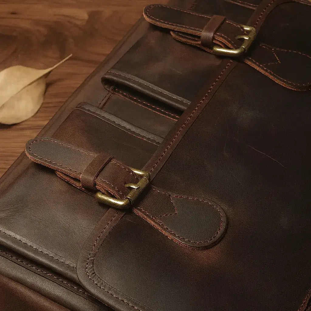 Men’s Leather Messenger Bag - Flap Front Pockets