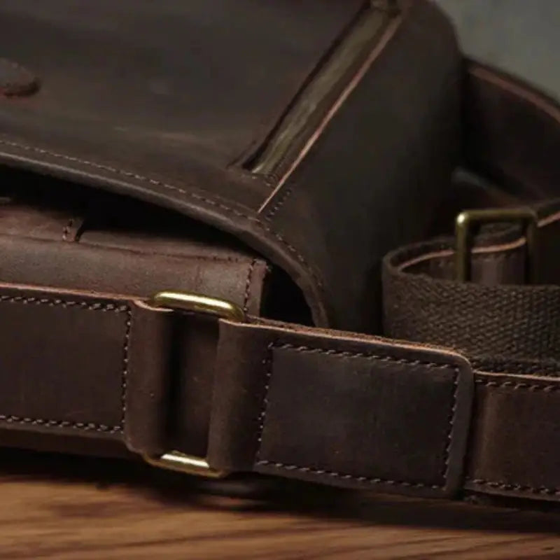 Men’s Leather Messenger Bag - Flap Front Pockets