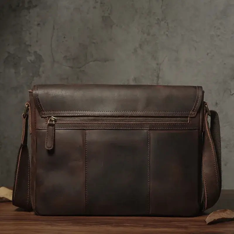 Men’s Leather Messenger Bag - Flap Front Pockets