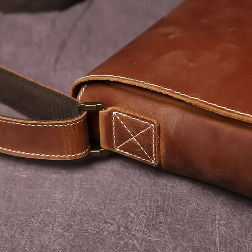 Men’s Leather Messenger Bag - Vintage Flap Work Bag