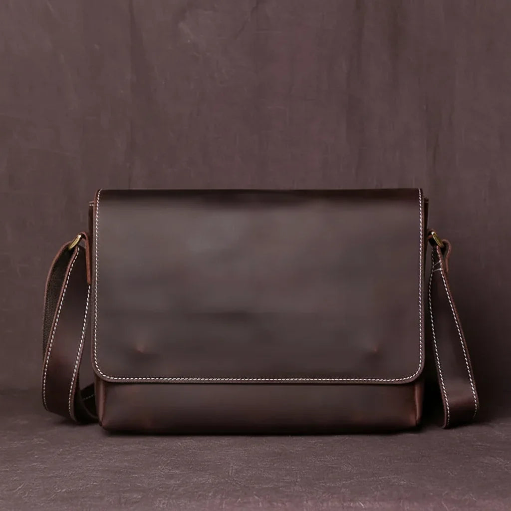 Men’s Leather Messenger Bag - Vintage Flap Work Bag