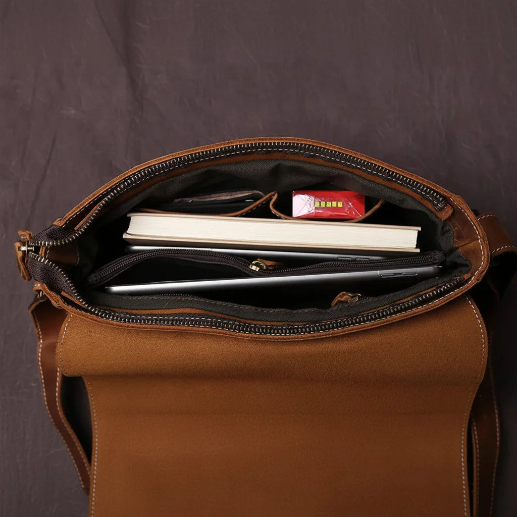 Men’s Leather Messenger Bag - Vintage Flap Work Bag