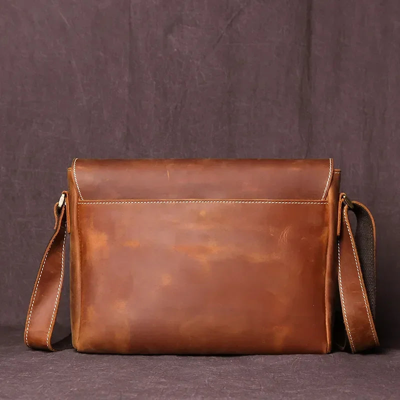 Men’s Leather Messenger Bag - Vintage Flap Work Bag
