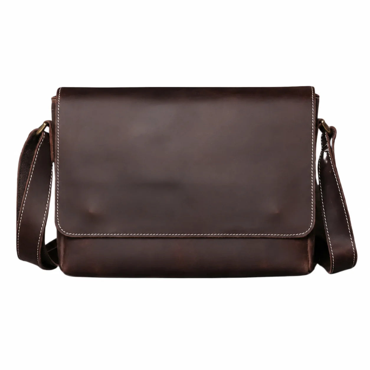 Men’s Leather Messenger Bag - Vintage Flap Work Bag - Dark brown