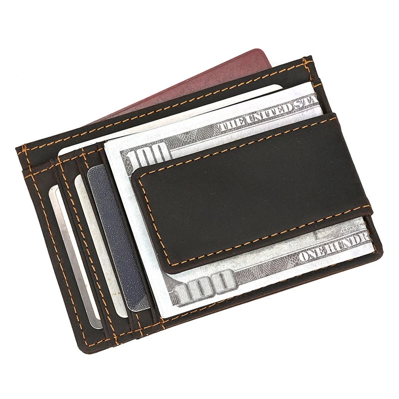 Black leather wallet with card slots on a white background