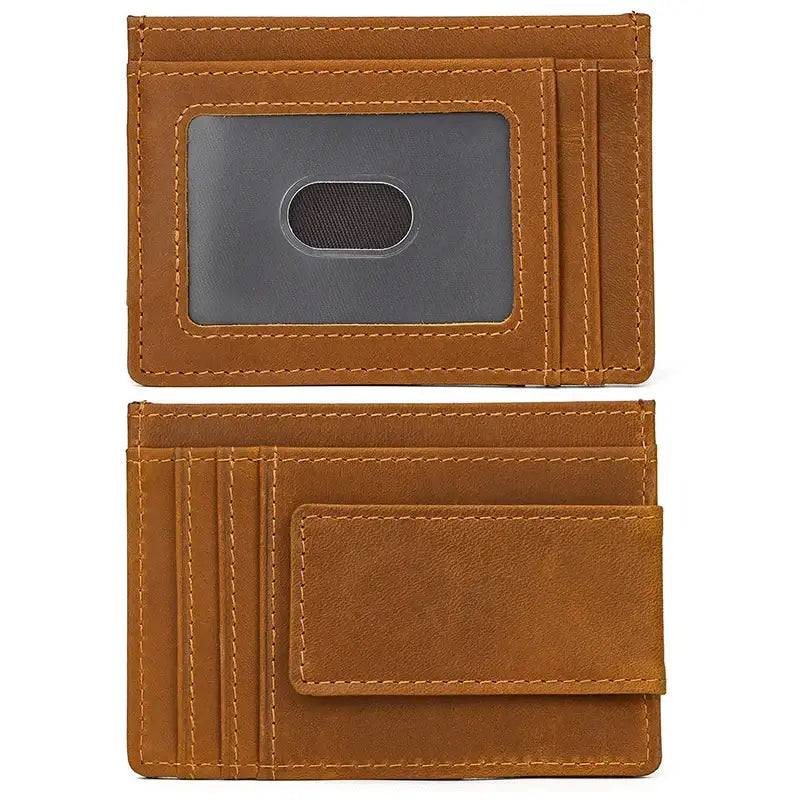 Men’s Leather Money Clip Wallet – Slim Front Pocket Carry - Brown