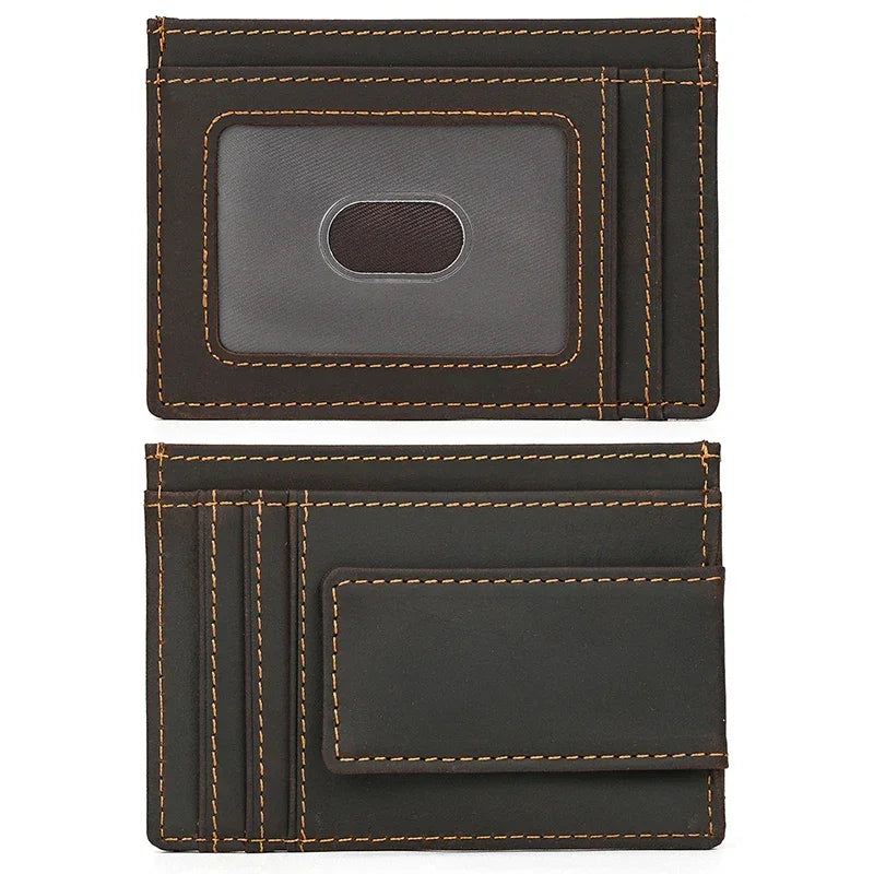 Men’s Leather Money Clip Wallet – Slim Front Pocket Carry - Dark brown