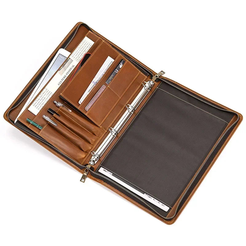 Men’s Leather Padfolio - Zip Around 3-Ring Binder