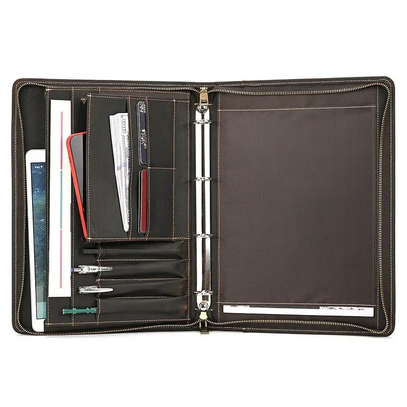 Men’s Leather Padfolio - Zip Around 3-Ring Binder