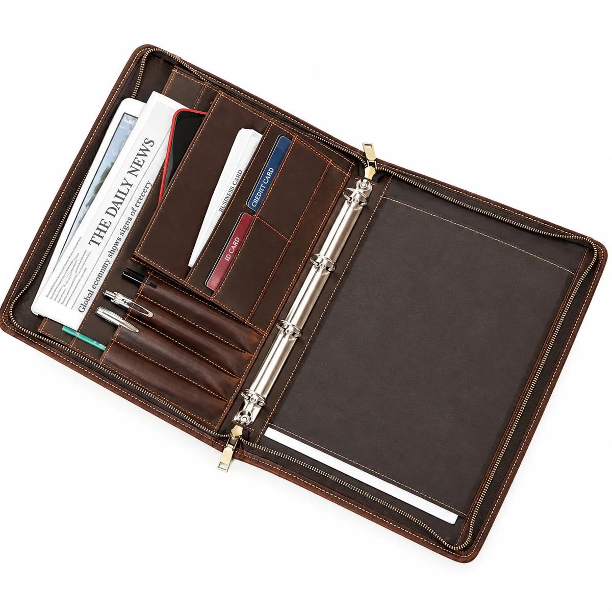 Men’s Leather Padfolio - Zip Around 3-Ring Binder