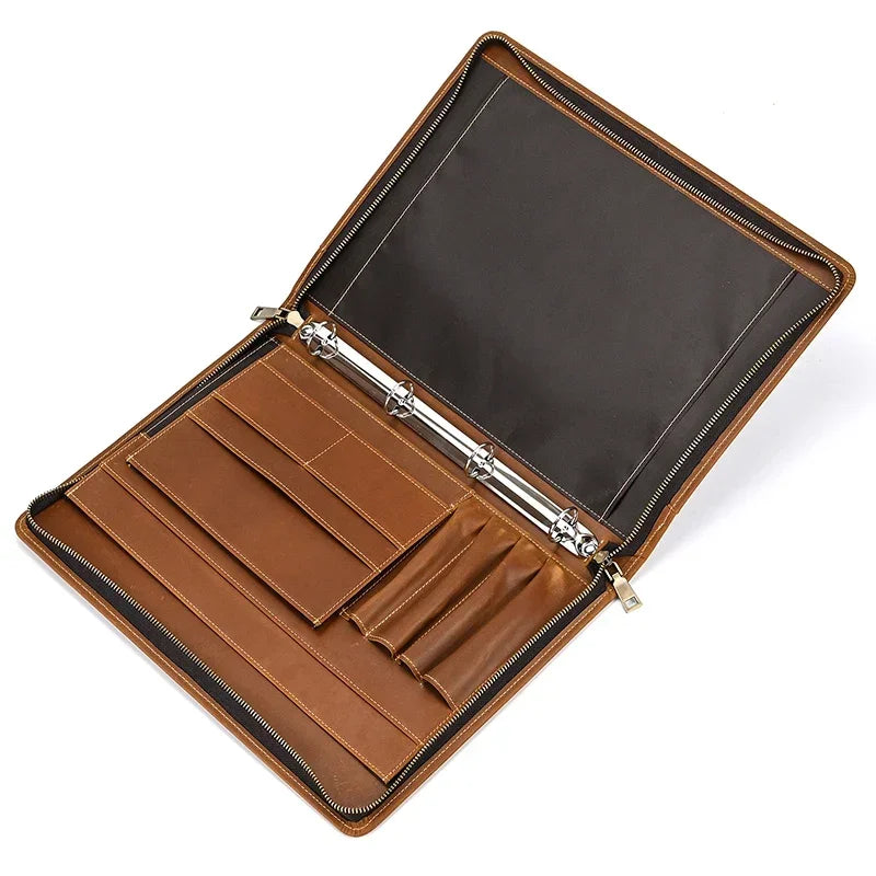 Men’s Leather Padfolio - Zip Around 3-Ring Binder