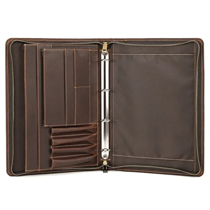 Men’s Leather Padfolio - Zip Around 3-Ring Binder