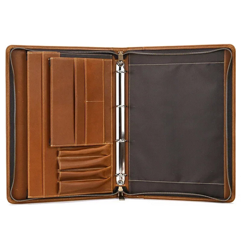 Men’s Leather Padfolio - Zip Around 3-Ring Binder