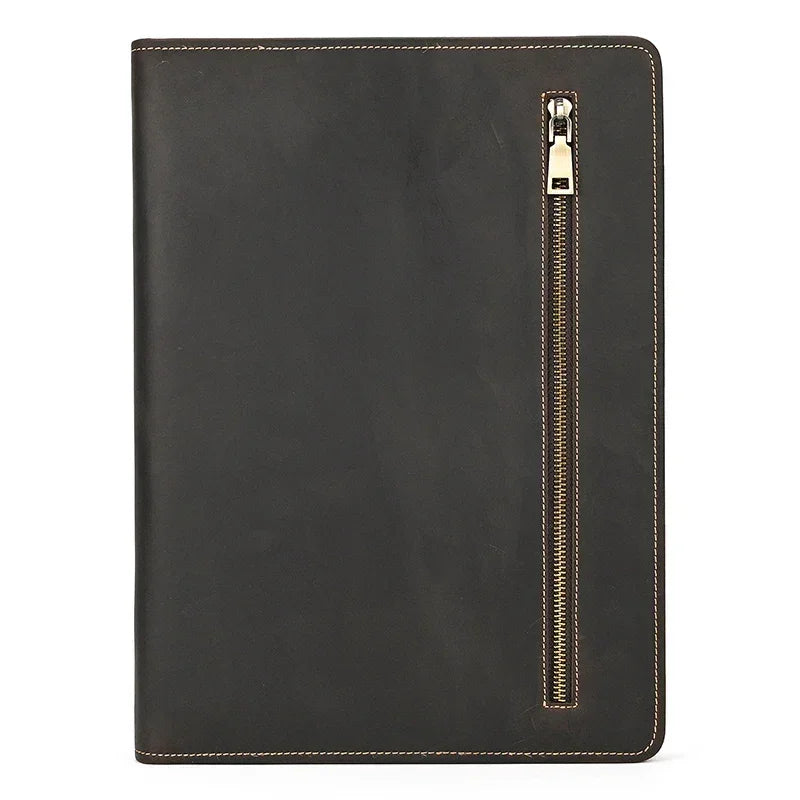 Men’s Leather Padfolio - Zip Around 3-Ring Binder - Brown