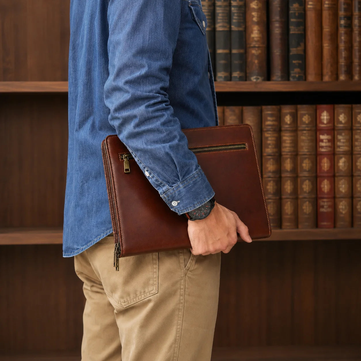 Men’s Leather Padfolio - Zippered Business Organizer