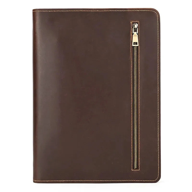 Men’s Leather Padfolio - Zippered Business Organizer - Dark brown
