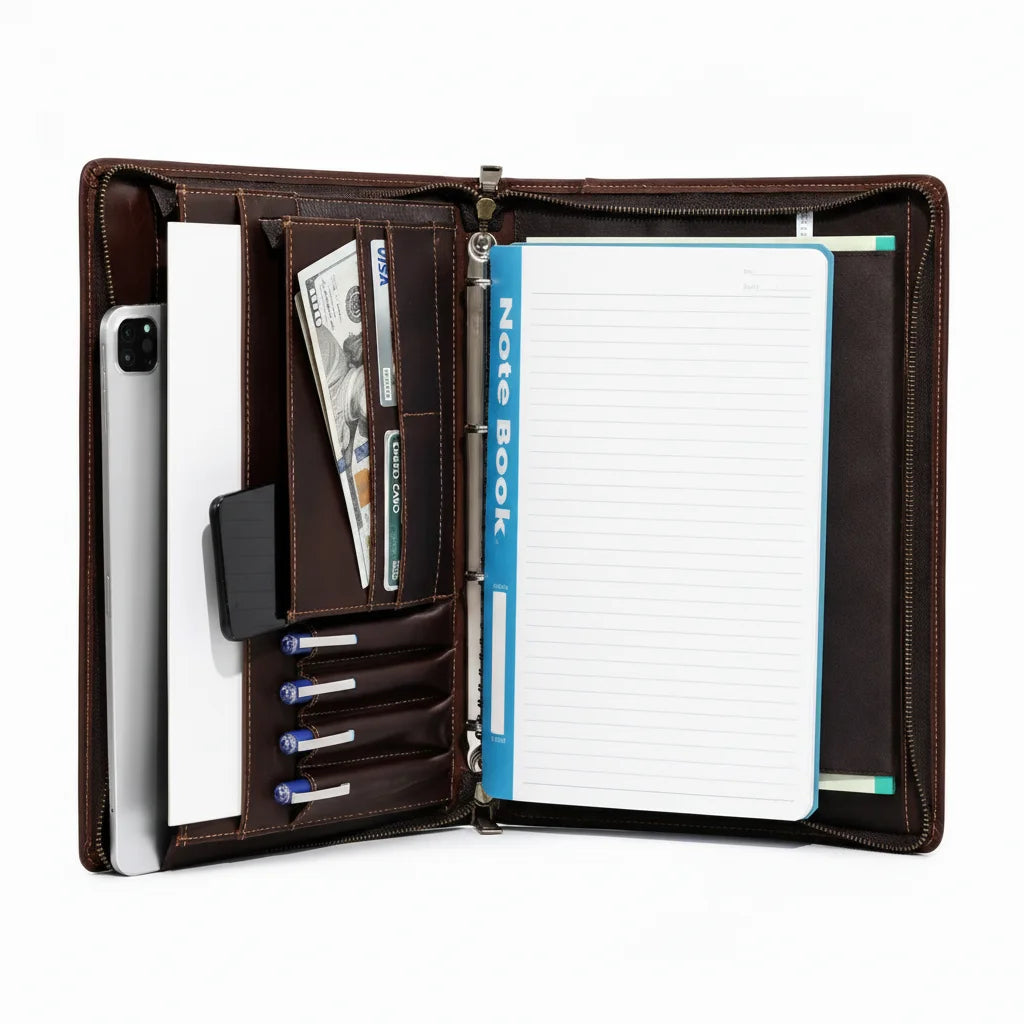 Men’s Leather Padfolio - Zippered Business Organizer