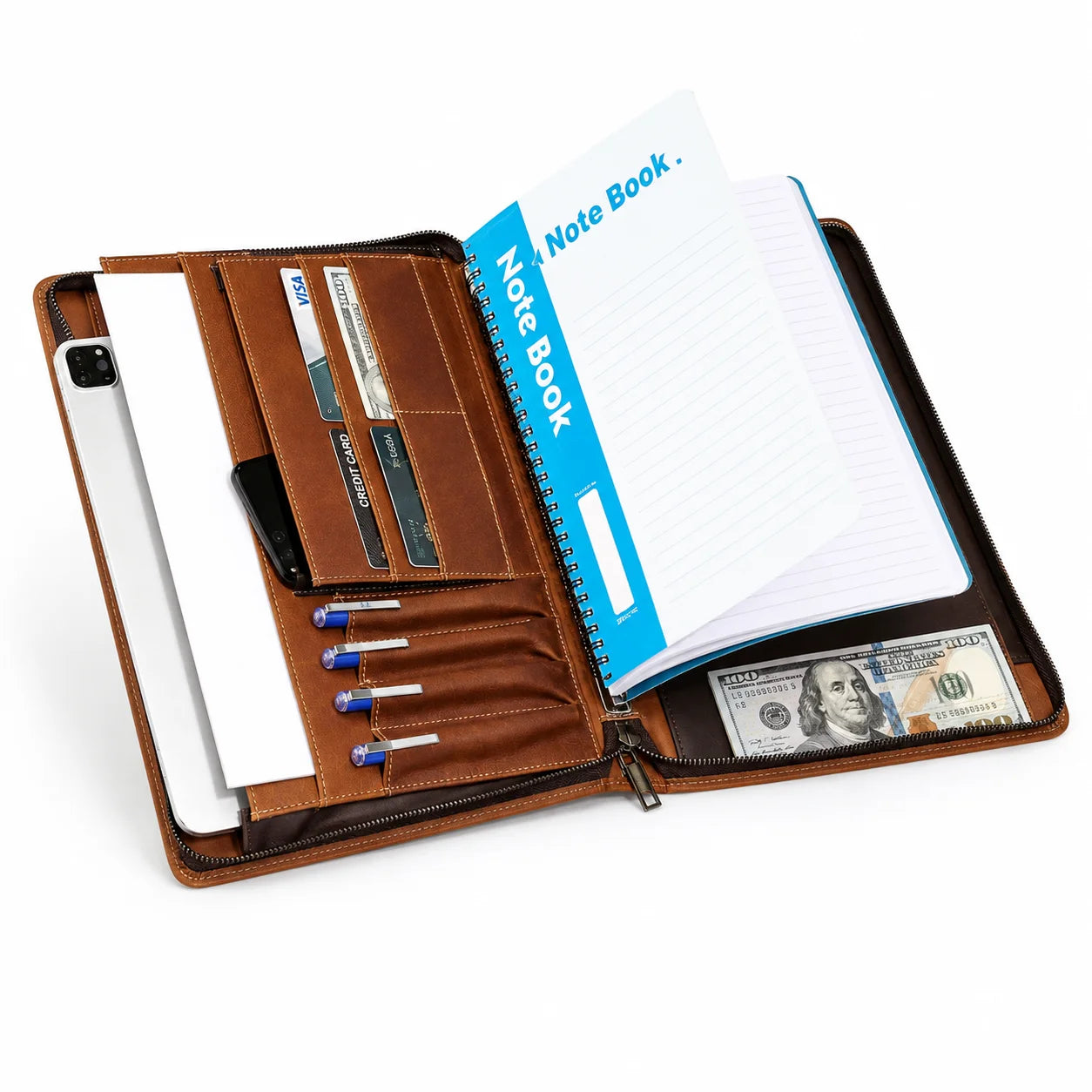 Men’s Leather Padfolio - Zippered Business Organizer
