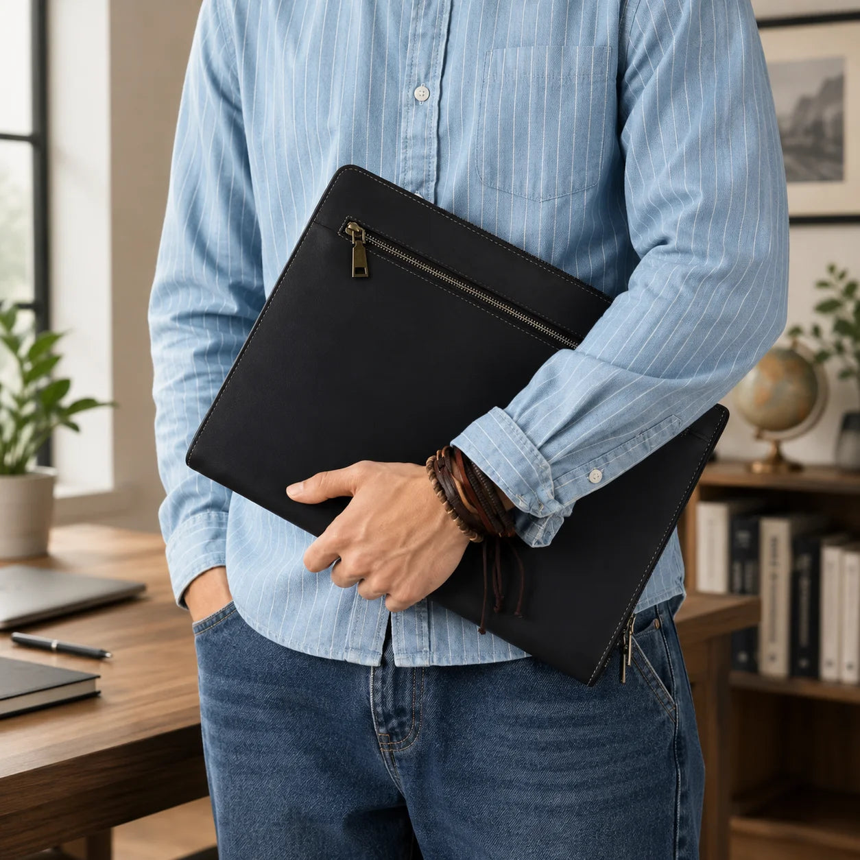 Men’s Leather Padfolio - Zippered Business Organizer